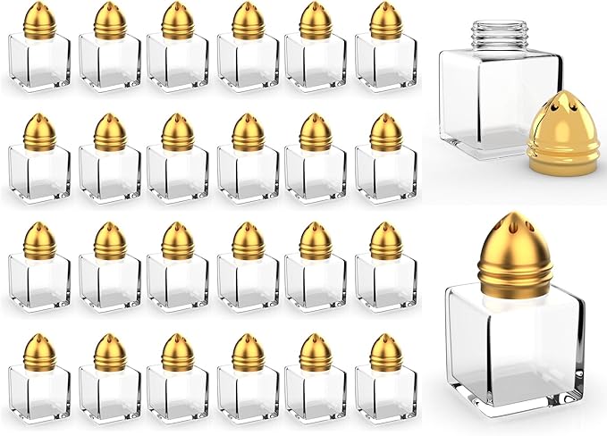 24 Pack Mini Salt and Pepper Shakers, 0.5 oz Glass Cube Shape Spice Shaker with Funnel, Seasoning Jars for Wedding Party Restaurant Home Kitchen