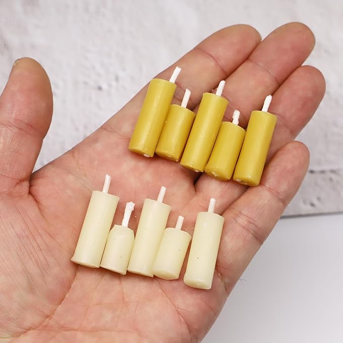 Dollhouse Miniature Candle Set (5pc) - Tiny, Mini, 1/12, Decoration, Decor, Fairy Garden, Rustic, Beesax, Farmhouse, DIY Craft, Art, Project, Diorama (Yellow)