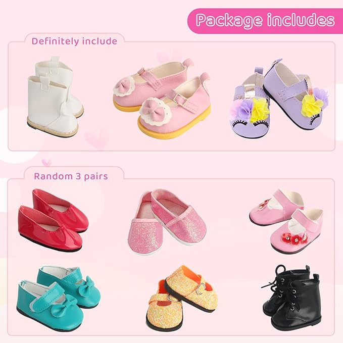 MSYO 18 Inch Doll Shoes 6 Pairs-Assorted Fashion Doll Accessories with Boots & Unique Design, Durable Kids Shoe Set for 18 Dolls, Gift for Girls Ages 3+