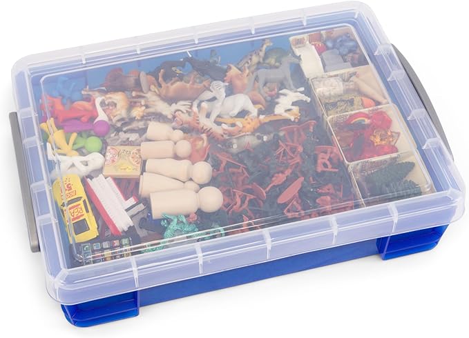 PTS Games Play Therapy Sand Tray Basic Portable Starter Kit with Tray, Sand, and 150+ Miniatures