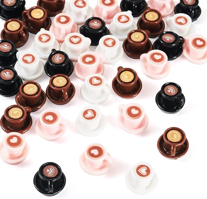 40Pcs Resin Mini Coffee Cups Miniature Kitchen Set Fake Drink Food Coffee Mug Lovely Tableware Dollhouse Ornaments for Desktop Decorations Crafts for Adult Pink White Black