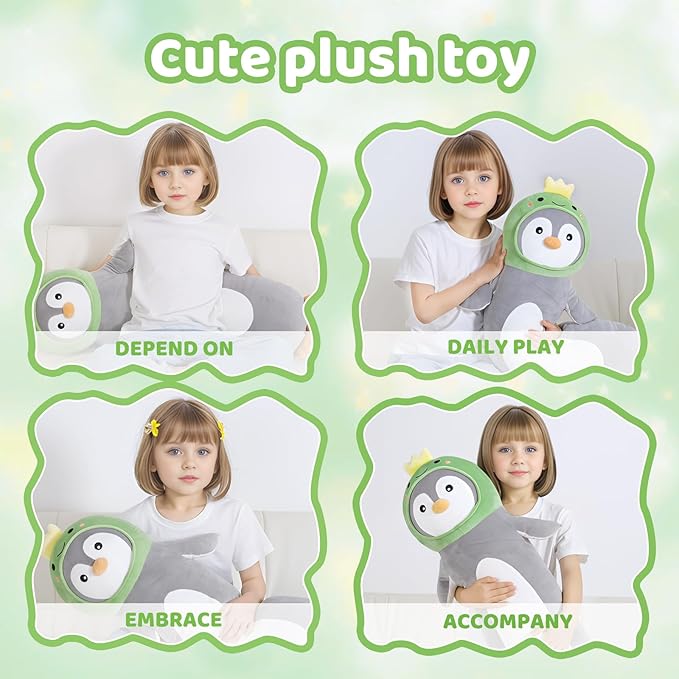 36 inch Long Penguin Plush Toy, Big Stuffed Animal with Cute Dinosaur, Cuddle Sleeping Body Pillow Penguin Plushies Gifts for Kids Boys Girls, Birthday, Halloween, Christmas