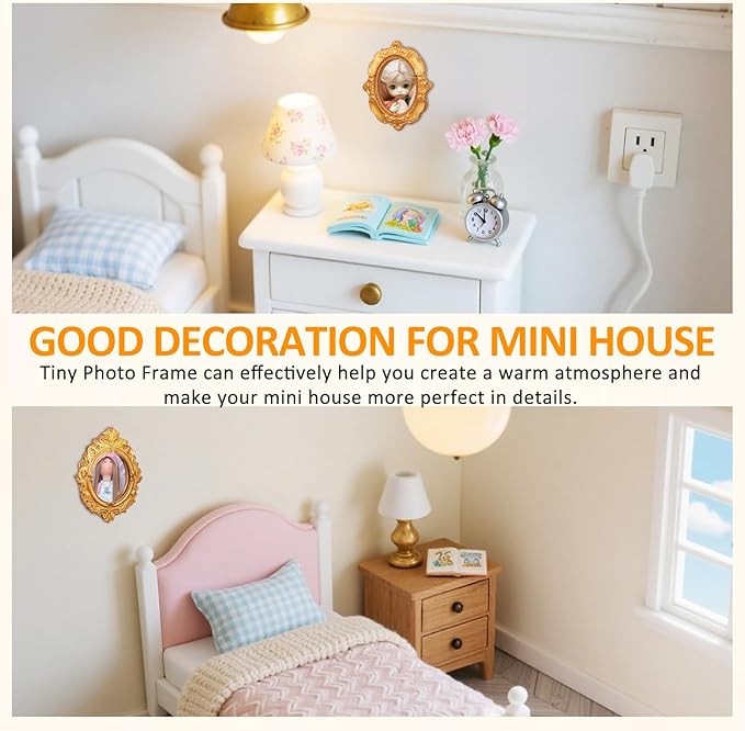 Toyvian Miniatures Vintage Picture Frames: 18pcs Mini Gold Frames Ornaments Crafts, DIY Mini Resin Photo for 1 12 Scale Dollhouse Decor, Photography Wall Display, Tiny Antique Photo Accessories