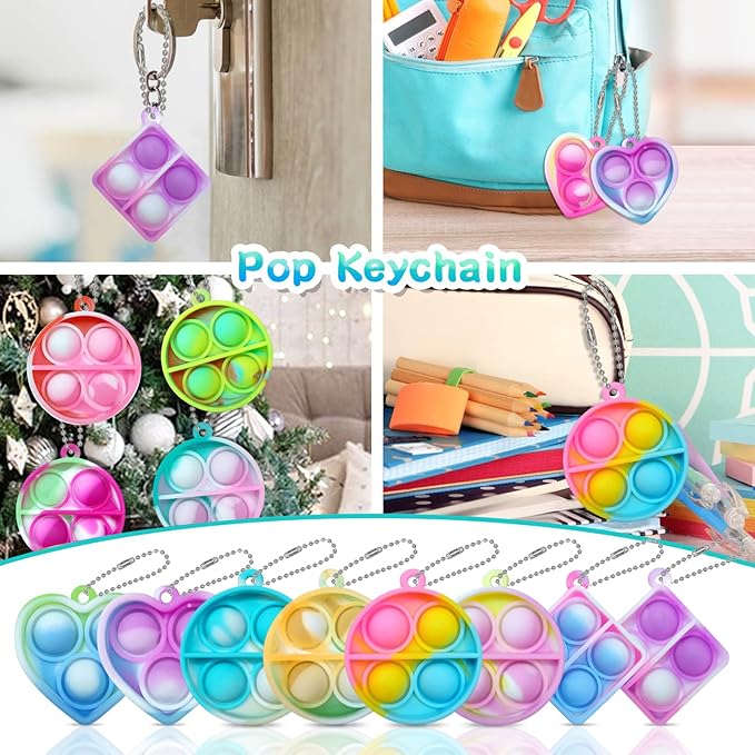 ONKULL Pop Fidget Keychain 30 Pack ,Mini Fidget Toys Bulk ,Sensory Toys for Kids ,Party Favors for Kids 4-8,8-12 Year ,Back to School Gifts for Classroom ,Valentines Goodie Bags Stuffers