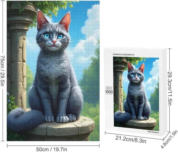 Jigsaw Puzzles for Adults 1000 Piece - Cute Russian Blue Cat Animal Themed Wooden Puzzle,Puzzle Games,Stress Relief Games,Funny Puzzles，Unique Gifts for Wall Art，Family Puzzles，Educational Games