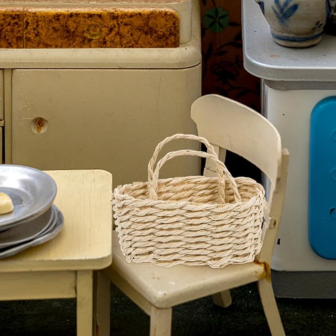 Baluue 3pcs 1:12 Scale Mini House Storage Basket Wicker Basket for Dollhouse Decor