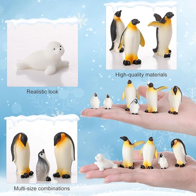 28 Pcs Mini Penguin Figurines Bulk Miniature Penguin Seal for Arctic Habitat Project Realistic Resin Animals Cake Topper Seal Winter Party Birthday Supplies