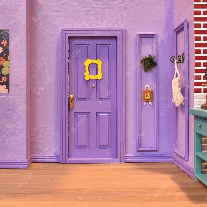 iLAND Wooden Dollhouse Door of 1/12 Scale Accessories, Dollhouse Building Materials, Classic 4-Pannel Miniature Door w/Trims & Doorknob & Key (Classic 4-Pannel Door)