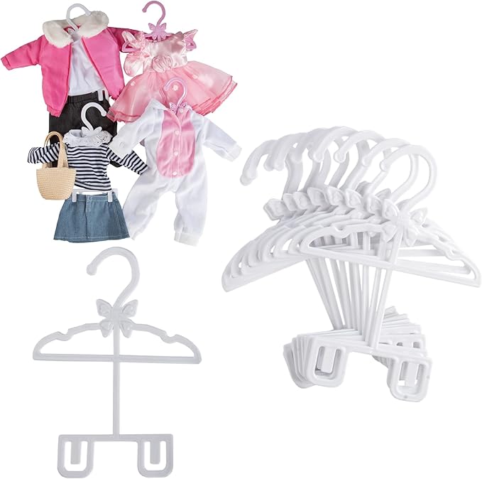 Doll Full-Outfit Clothes Hangers for 18" Doll Clothes- 12pk Unique Design Compatible w American Girl Holds Your Top & Bottom at Once Including Dresses, Pants, Shirts, Skirts - White
