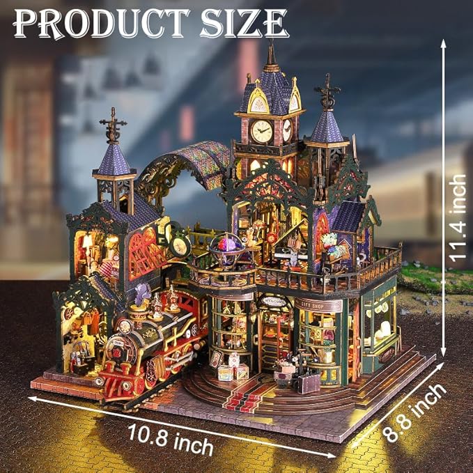 DIY Miniature Dollhouse Kit, Tiny House Kits with Furnitures, Mini House Making Kit to Build for Adults, Hobby Craft Gift for Christmas Day, Train Station