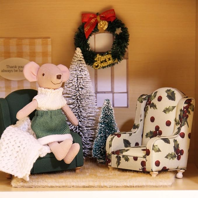 Funky Mini Home 1:12 Scale Dollhouse Armchair & Ottoman Set - 2-Piece Festive Miniature Furniture, Perfect Holiday for Dollhouse Collectors Festive Dollhouse Decor (White)