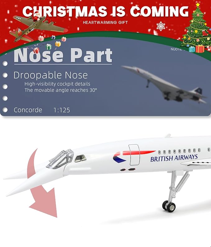 1:125 Concorde Airplane Pre-Build Diecast Aircraft Model Kit - Simulation Display for Collection or Gift (British Airways)