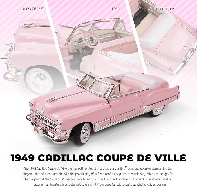 1949 Cadillac Elvis 1/18 Scale Die-Cast Metal Model Car with Opening Doors & Display Case - Premium Classic Vintage Collectible Car for Kids Men and Teens