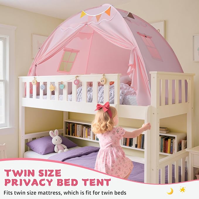 Full Size Bed Canopy for Kids：Girls Bed Tent Dream Privacy Sleeping Tents Indoor - Toddler Under Bunk Pink Tent - Girls & Boys Bedroom Privacy Space Sleeping Tents Gifts (Large Pink)