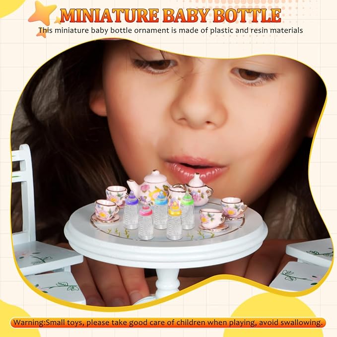 Kisangel 30pcs Miniature Baby Doll Bottles, Mini Bottles Plastic Resin Baby Shower Model for Party Games Decorations
