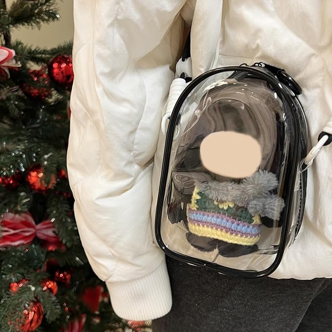 Clear Figure Display Bag with Keychain and Lanyard, Protective Doll Case, 15cm/5.91in Crossbody Doll Storage Bag