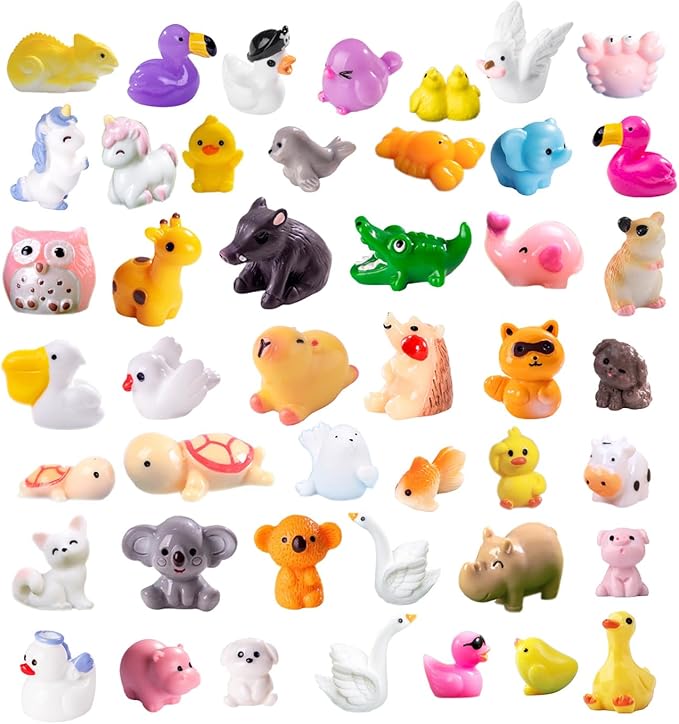 45 Pcs Mini Resin Animals Miniature Animal Figurines Tiny Resin Figurines Mini Figures Bulk for Fairy Garden Décor Micro Landscape Ornaments Dollhouse Craft Accessories