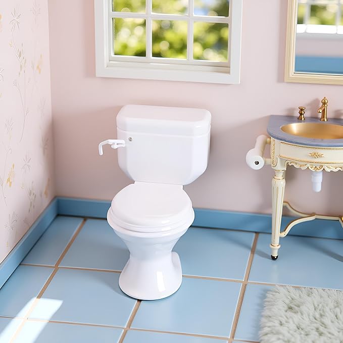 White Dollhouse Miniature Furniture Vintage Bathroom Model Toilet Baby Pretend, DIY Micro Scene Decor