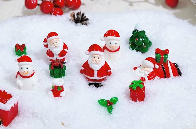 23 Pcs Mini Christmas Figurines Set – Resin Christmas Village Accessories, Santa, Snowman, Gifts, Tree Miniatures for Holiday Tabletop & Craft Decor