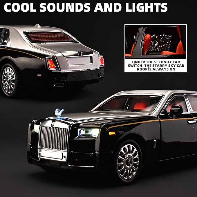 Car Toys for Boys 1/18 Diecast Cars Phantom Model Car Kits Collectible Suitability for Children and Adults,Pull Back Cars with Light and Sound,Toy Cars for Boys Age 4-7（Silver）