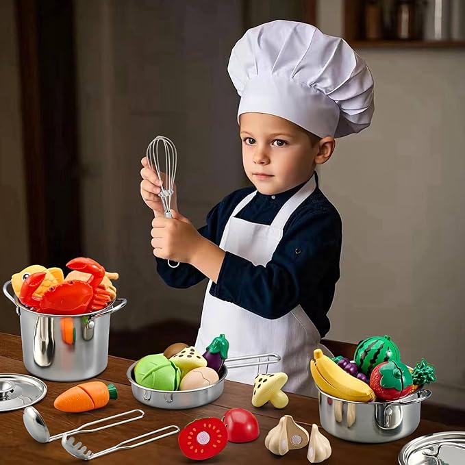 12Pcs Kids Pretend Play Kitchen Accessories Toy Stainless Steel Metal Pots and Pans Playset with Rack Mud Kitchen Accessories Toy Pots and Pans for Kids Toddler Age 3 Years Old