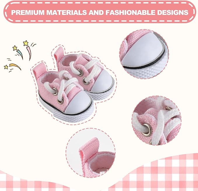 Cute Doll Shoes for Lububu, Premium Doll Shoes for 4-7in Dolls, Compatible with Lububu Doll Clothing & Outfits(Pink Canvas)
