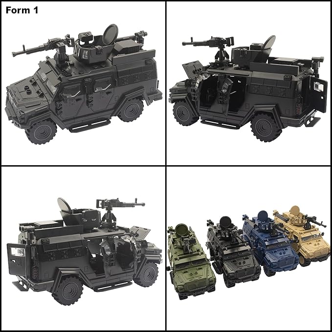 Military Vehicle Building Toy, Armored Vehicle Building Block Toy, Army Battle Brick, Military Car Model Toys for Age 6 7 8 9 10 11 12+, Accessories Compatible with Major Mini Figure (Black)