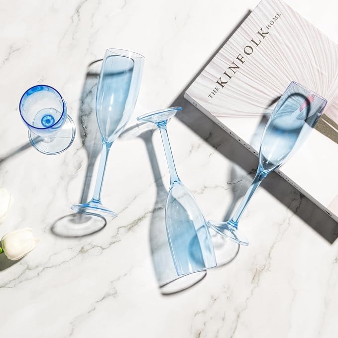 XUWAIDSGN 10 Pcs Reusable Champagne Flutes Plastic Wine Glasses Bulk Vintage Champagne Flutes Mimosa Bar Glasses Stemmed Drinking Cups 5.4OZ for Christmas Birthday Wedding Bride