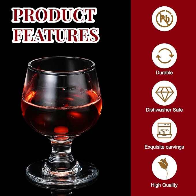 Meanplan Cute Shot Glasses Mini Snifters Cognac 1.7 oz Cups Brandy Snifter Mini Wine Snifters Glass Dinnerware Set for Whiskey Juice Vodka Sherry Champagne Brandy Wine Party Supplies(24 Pieces)