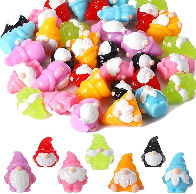 35 Pcs Mini Resin Gnomes 7 Colors Tiny Gnomes Miniature Figurines Miniature Gnome Figurines Mini Gnome Decor for Garden Landscape Outdoor Patio Yard Lawn Dollhouse Potted Plant Decor