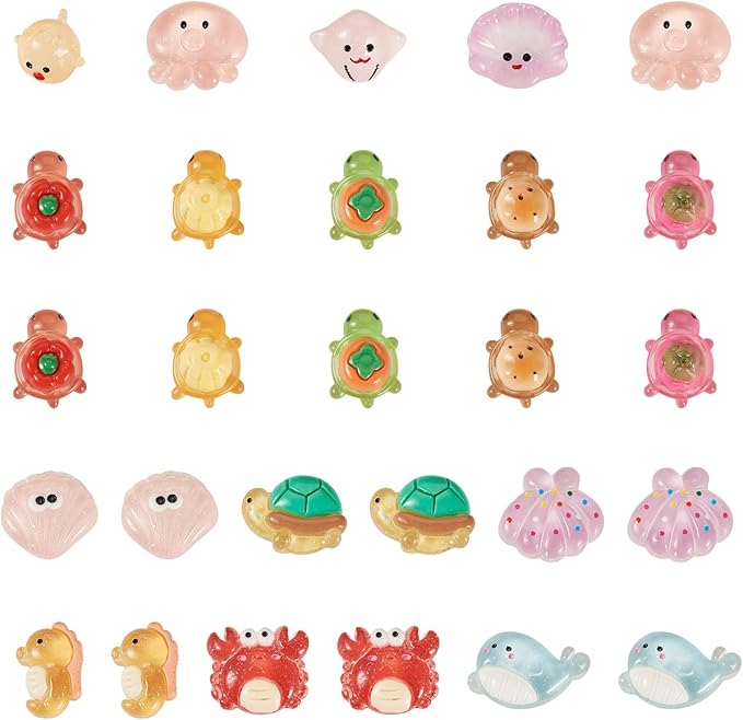 45Pcs Glow in The Dark Resin Sea Animal Fish Miniature Turtle Shell Crab Octopus Mini Marine Ocean Figurine Display Ornaments Figures for Fishbowl Craft DIY Fairy Garden Micro Landscape
