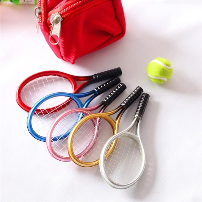 BOGEEL House Tennis Model Set Simulation Sports Goods Outdoor Miniature Model Include 1x Tennis 1x Racket,Plastic