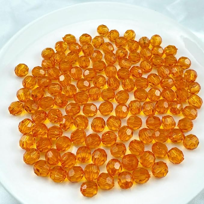 Jmassyang 100 Pieces 12mm Acrylic Round Faceted Beads Loose Crystal Plastic Spacer Beads Colorful with Hole for Jewelry Making DIY Bracelet Necklace Earring Keychain(Orange)
