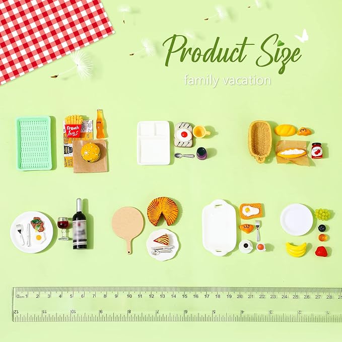 38 Pcs Miniature Food Toy Miniature Doll House Accessories Miniatures Play Sets Small Doll Food Dollhouse Foods, Hamburger Fries Soda Milk Juice Fast Foods Set for Pretend Kitchen(Novel Style)