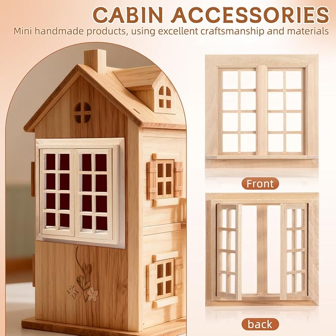 Gadpiparty Doll House Window, Uncolored Wooden Miniature Window for Dollhouse Decor, 1:12 Scale Craft Mini Model, Khaki Synthetic Material, 4. 17 Inch