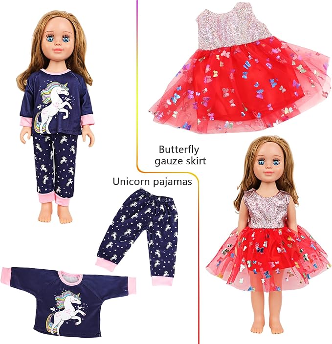 MSYO 18 Inch Doll Clothes & Accessories Bundle-19-Piece Fashion Doll Outfit Set with 5 Clothes,2 Shoes (8 Style Options) & 2 Socks,Girl Doll Accessories Gift for Kids, Role Play & Dress-Up