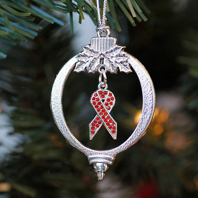 Inspired Silver - Red Ribbon - Silver Christmas Ornament - Unique Charm Christmas Tree Ornament - Holiday Hanging Decoration