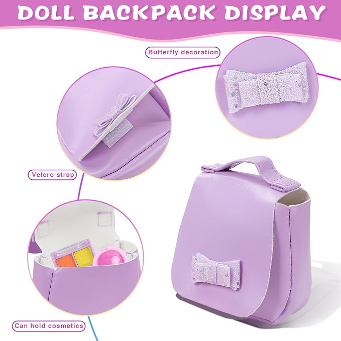 VAWMJOT 18 Inch American Doll Accessories, 2 Sets Pink and Purple Dresser Sunglasses Handbag Lipstick Hair Clip Eye Shadow Foundation Make-up Bracelet Cosmetic Brush American Doll Clothes Set