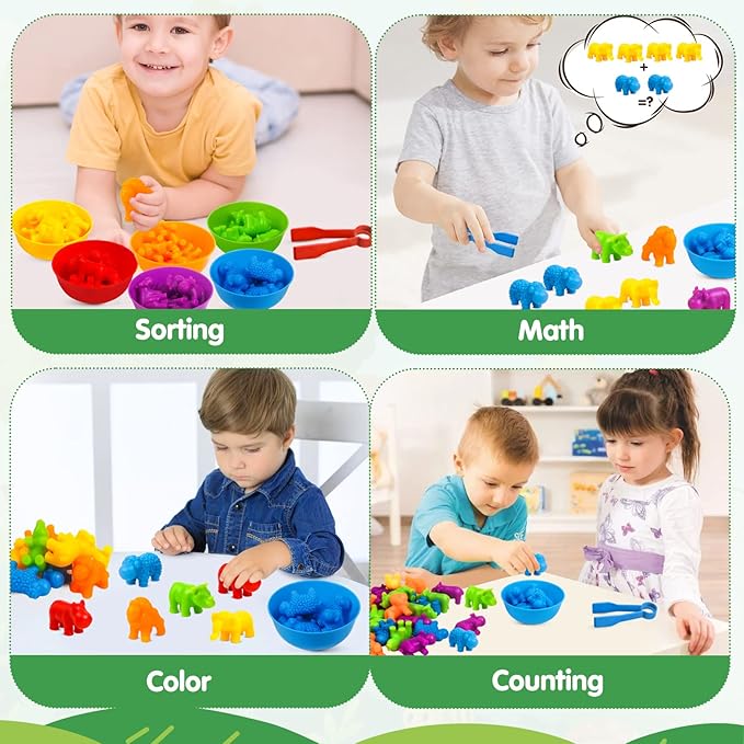 Counting Toys Matching Game for Kids with Sorting Bowls Preschool Learning Educational Activities Toys Color Classification and Sensory Game Set Toddler Fine Motor Toys for 3 4 5 Years Old-Animals