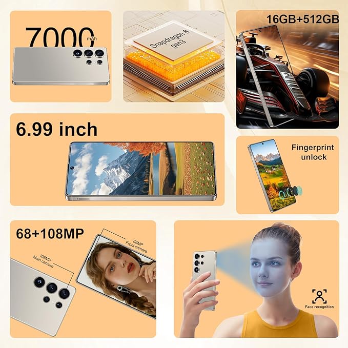 OEJBK I25 Ultra: Powerhouse 16GB/512GB, 2-Day 7000mAh Battery, Huge 6.99" Android 14 Phone w/Built-in Stylus - Your All-in-One Device The Superior Choice (Titanium Gray)