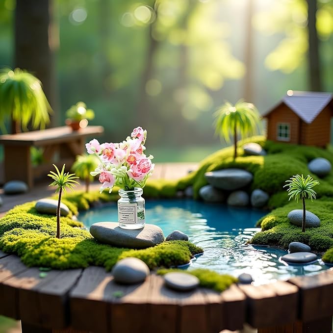 Miniature Flowers in Vase Set - 1:6 Scale Dollhouse Décor with Realistic Details, Tiny Floral Arrangements for Micro Landscape, Train Platform and Fairy Garden Accessories (Pink)