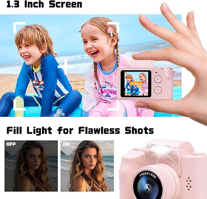 Mini Keychain Camera, FHD 1080p 48MP Mini Digital Camera with 1.3" HD Display & LED Light, 32GB SD Card Included - Fun for Kids & Adults, Collectible Gift for Travel, Birthdays & Stocking Stuffers