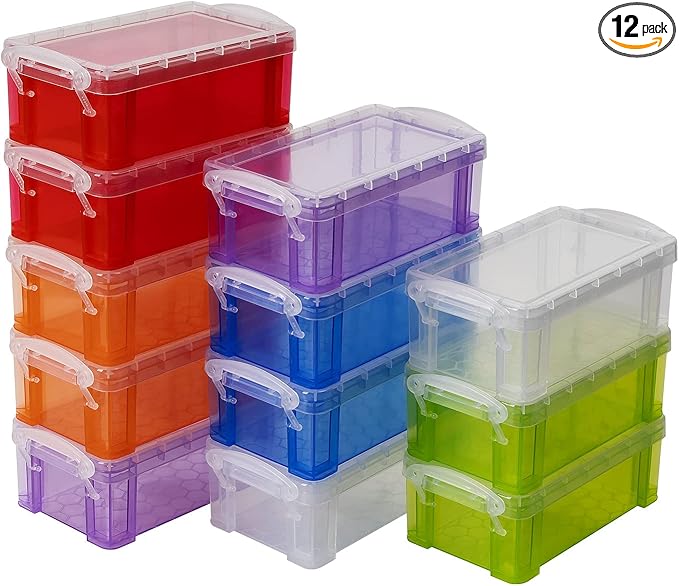 12 PCS Small Storage Containers with Lids, 5" X 2.8" X 2" Stackable Small Plastic Box, Colorful Mini Plastic Storage Box for Jewelry Beads Crafts Items Accessories