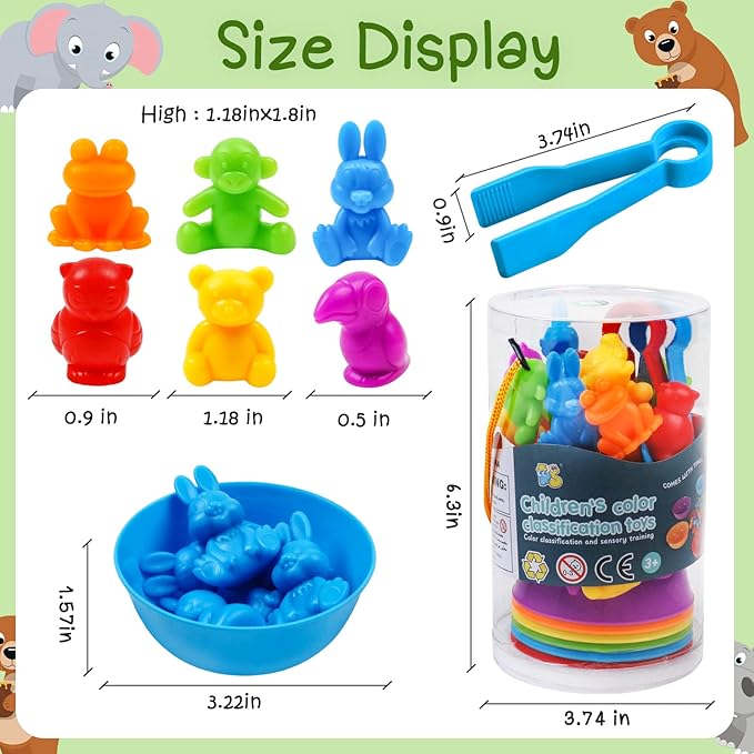 Counting Color Sorting Toys Animals Matching Games with Rainbow Bowls,Preschool Learning Educational Montessori Sensory Training Christmas Stocking Stuffers Gifts for 3 4 5 Year Old Toddlers