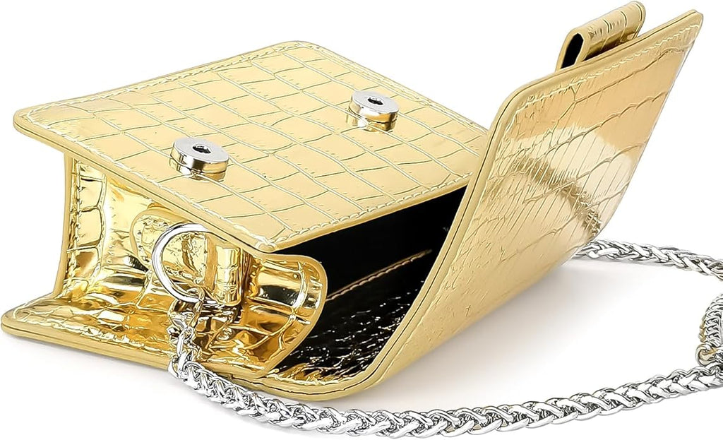 NovaKnot Metallic Mini Crossbody Purse, Evening Clutch Bag with Removable Chain Strap, Small Purse for Women, Not for Phones