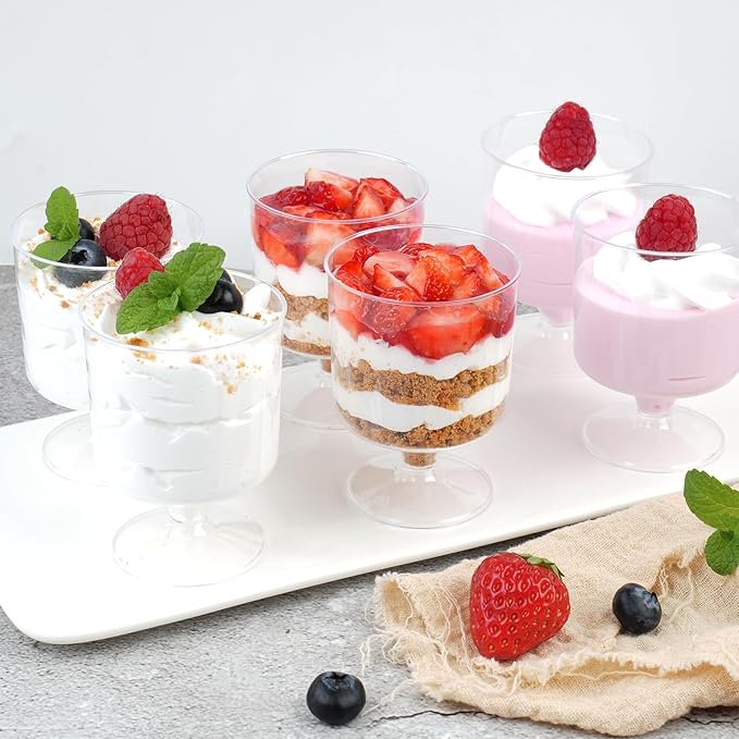 5 oz Mini Dessert Cups with Spoons, 40 Pack Small Dessert Cups Plastic Footed Wine Glasses for Serving Trifles, Appetizers, Puddings, Mousse, Parfait
