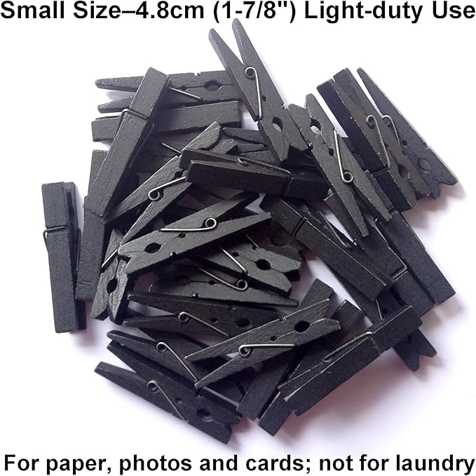LWR CRAFTS Wooden Small Clothespins 1-7/8" 4.8cm 50 Pieces Per Pack (Black)