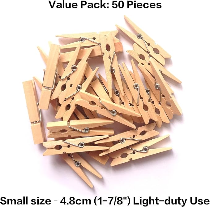 LWR CRAFTS Wooden Small Clothespins 1-7/8" 4.8cm 50 Pieces Per Pack (Natural)