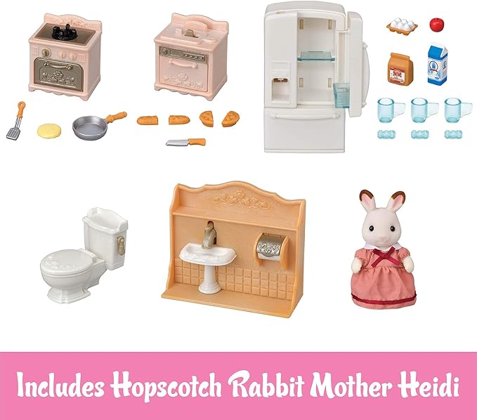 Calico Critters Playful Starter Furniture Set - Toy Dollhouse Furniture and Accessories Set with Collectible Figure Included