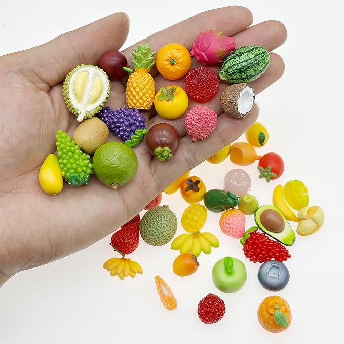 Cayway 48 PCS Micro Landscape Miniature Fruit, Mini Resin Fruit, Fake Resin Fruit, Mini Accessories Fruit for DIY Art Crafts, Zen Garden, Micro Landscaping Decoration